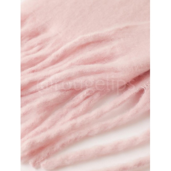 Baby Pink Wide Shawl Scarf With Tassels Fuzzy Knit - Picture 9 of 16